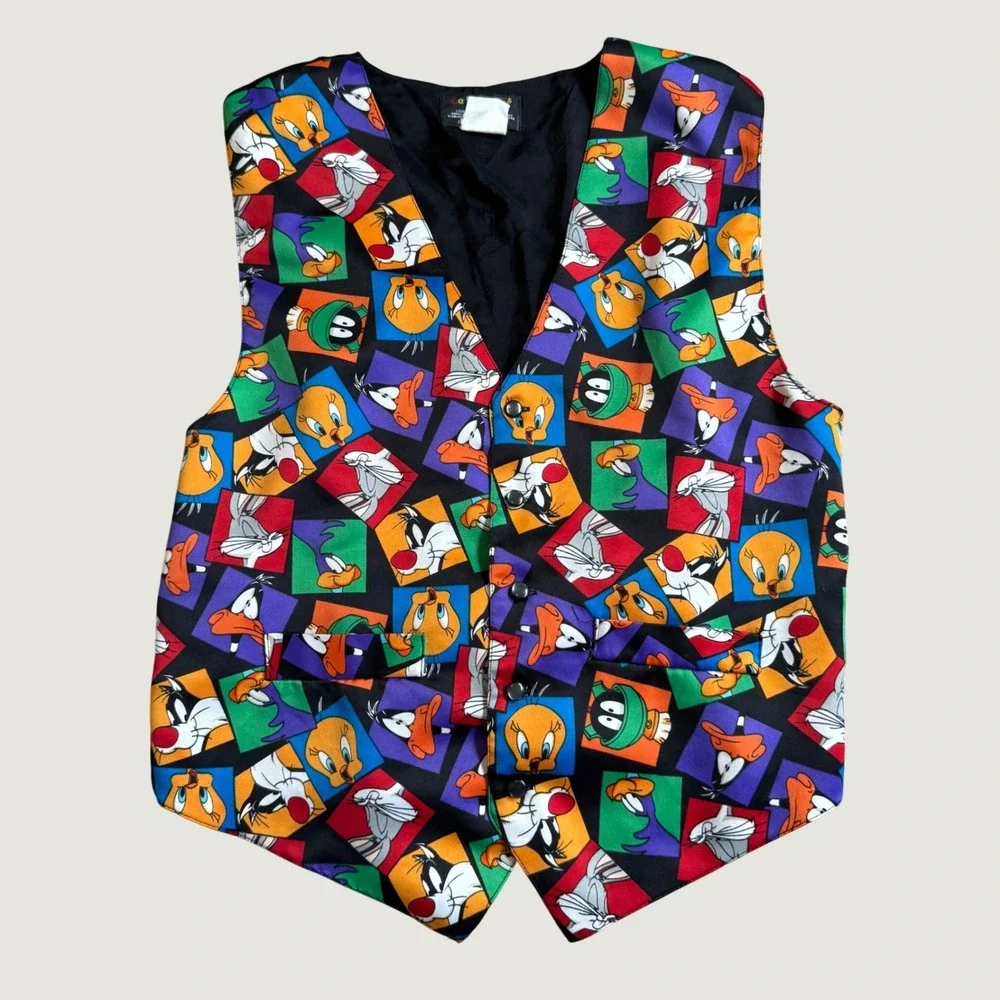Vintage 1994 Looney Tunes Mania Character Print Vest Bugs Bunny Tweety S/M